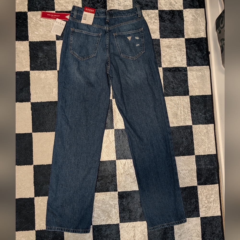 Guess Womens Distressed Straight Leg Dark Blue Jeans- New NWT - Picture 2 of 4
